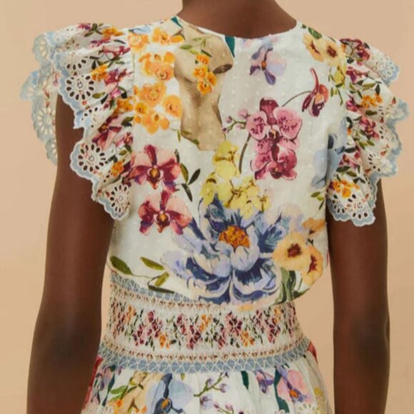 FARM Rio Floral Lace Trim Flutter Sleeve Blouse – XL - Picture 5 of 7